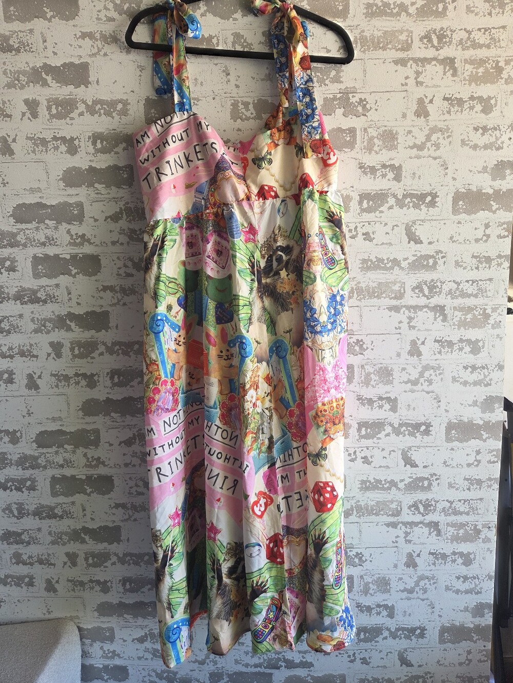 ​Y2K Nostalgia "Trinkets" Print Tie-Shoulder Dress Size M/L